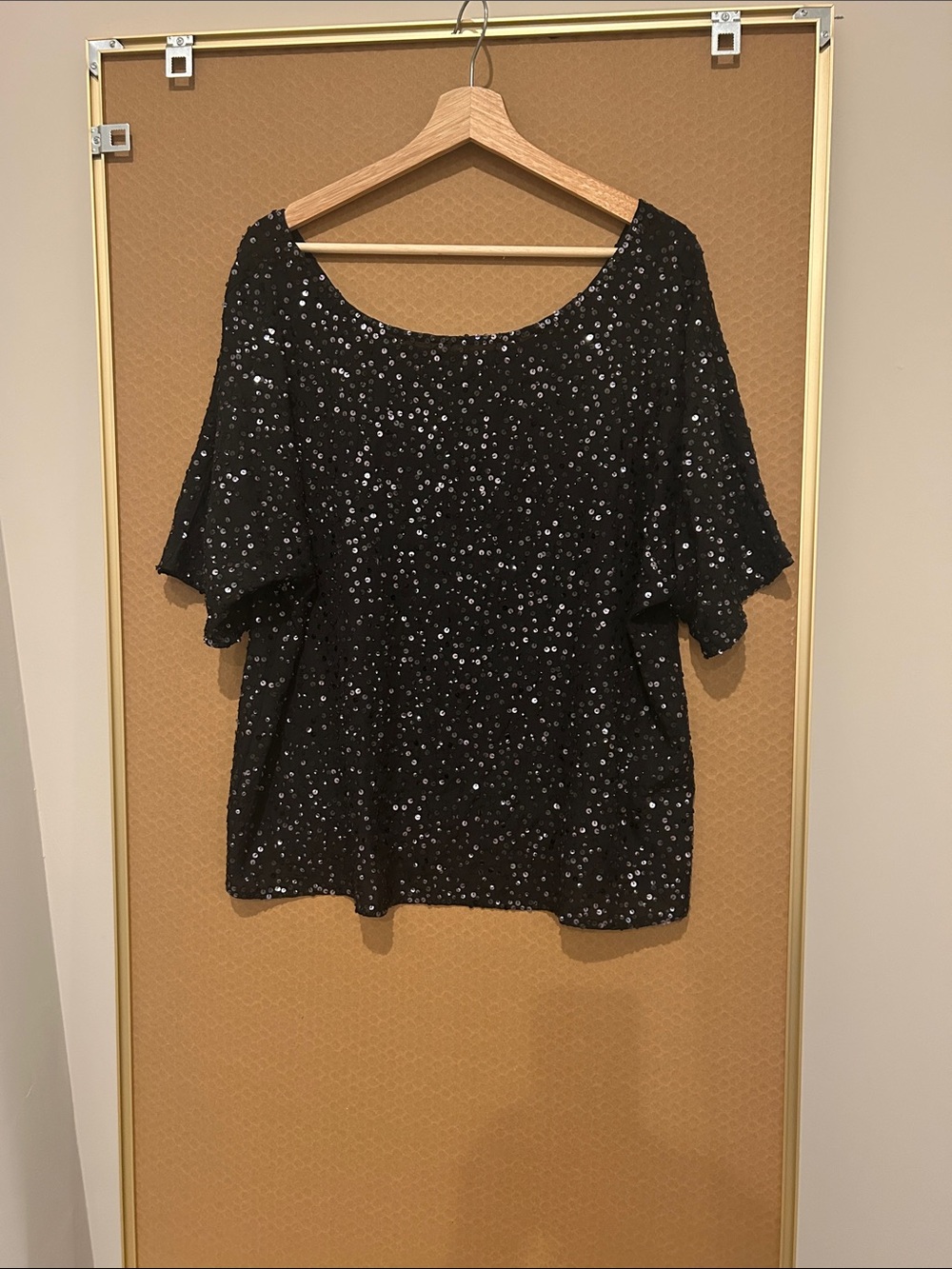 Eileen Fisher Black Sequin Scoop-Neck Short Sleeve Top